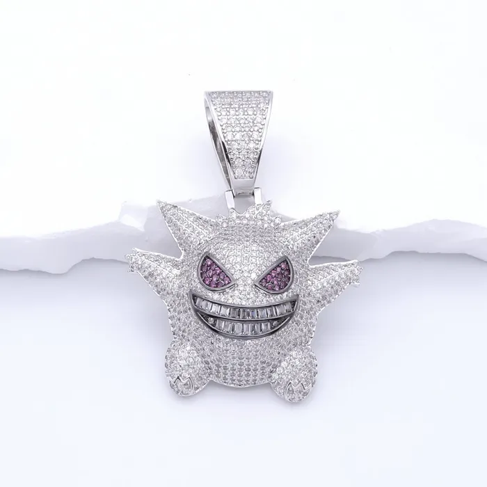 Glitters Necklaces Iced Out Gengar Pendant Silver