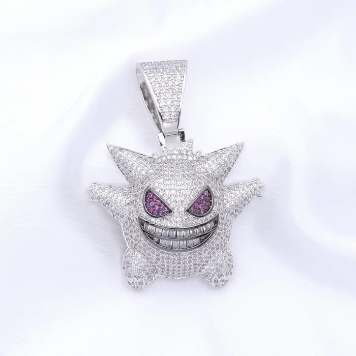 Glitters Necklaces Iced Out Gengar Pendant Silver