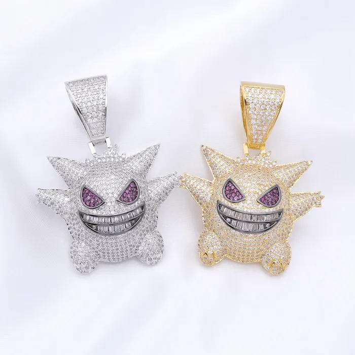 Glitters Necklaces Iced Out Gengar Pendant Silver