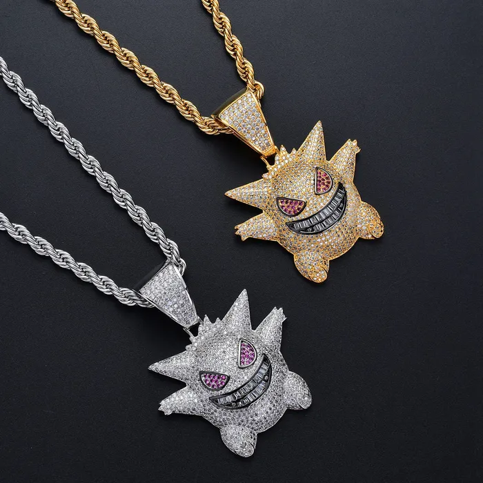 Glitters Necklaces Iced Out Gengar Pendant Silver