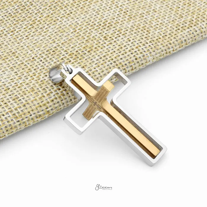 Glitters Necklaces Stainless Steel Rotatable Cross Pendant Gold