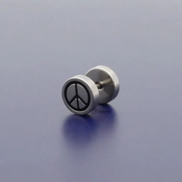 Glitters Peace Sign Stainless Steel Fake Plug Earring Earrings