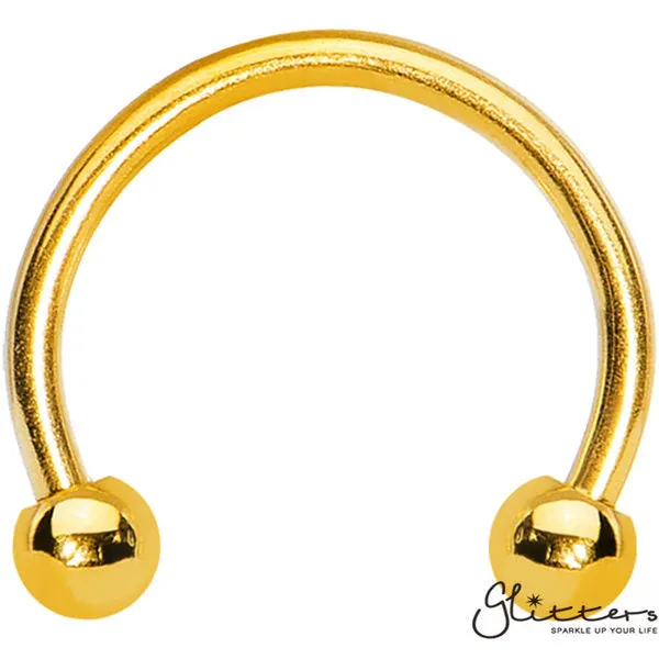 Glitters PreStyled Sets 16 Gauge 18K Gold Ion Plated Surgical Steel HorseshoeCircular Barbells with Ball