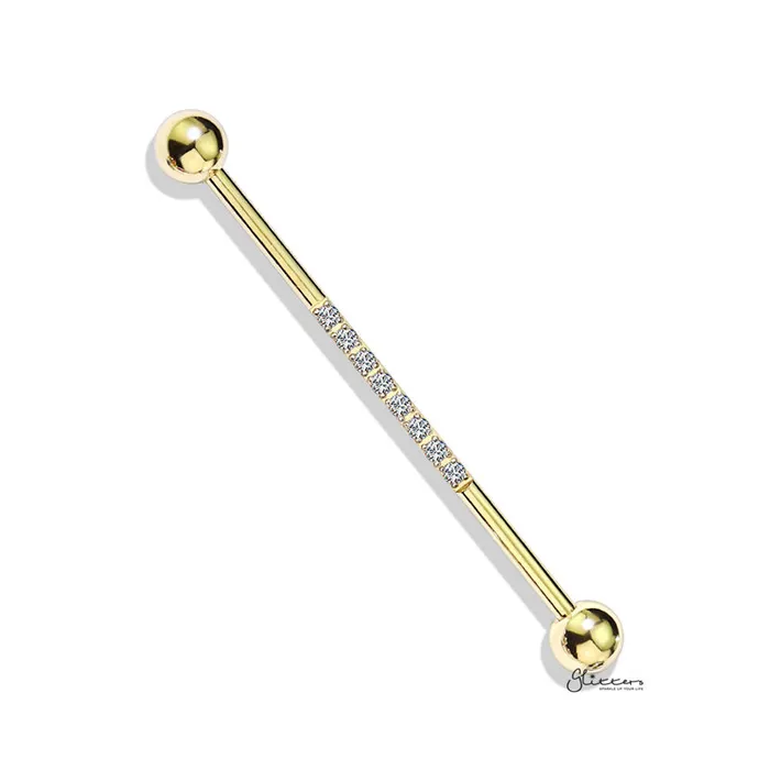 Glitters PreStyled Sets CNC Set Lined CZ Industrial Barbell Gold