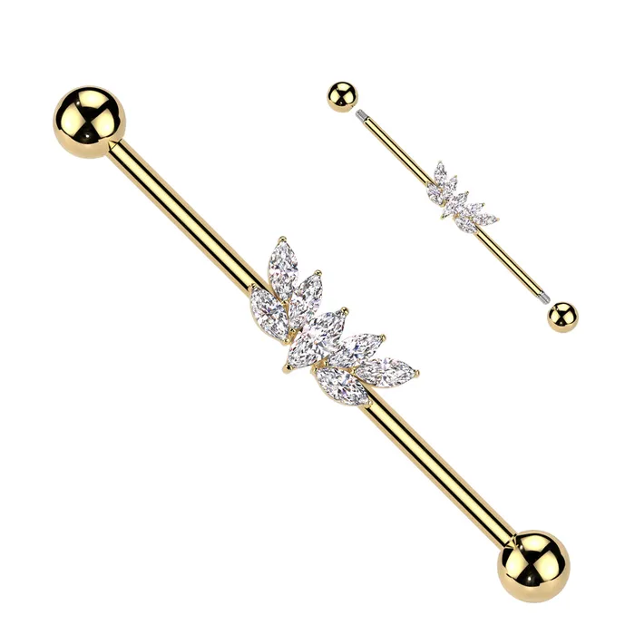 Glitters PreStyled Sets Marquise CZ Fan Industrial Barbell Gold