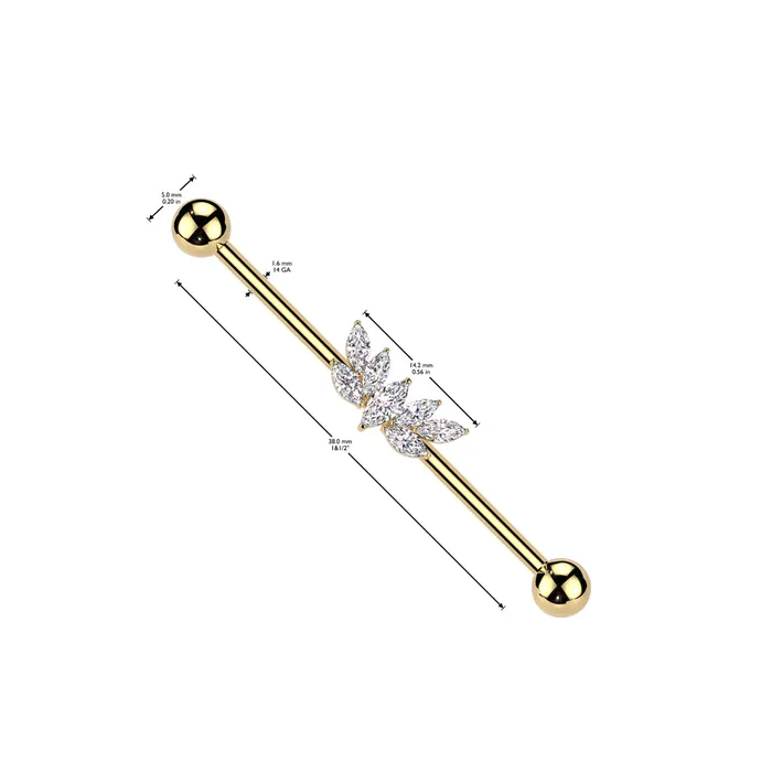Glitters PreStyled Sets Marquise CZ Fan Industrial Barbell Gold