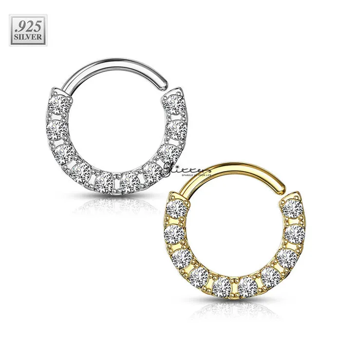 Glitters Rings 925 Sterling Silver Bendable Hoop Ring With 10 Lined CZ Silver Gold Glitters Rings 925 Sterling Silver Bendable Hoop Ring With 10 Lined CZ Silver Gold