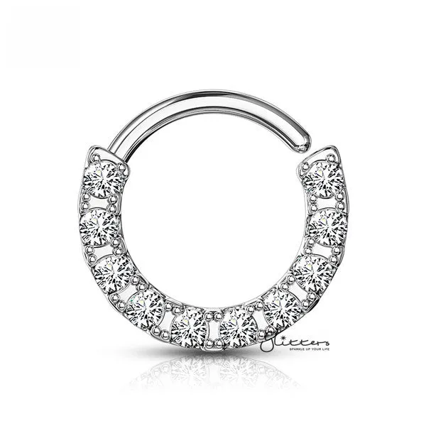 Glitters Rings 925 Sterling Silver Bendable Hoop Ring With 10 Lined CZ Silver Gold