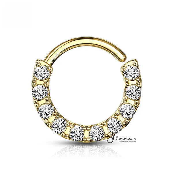 Glitters Rings 925 Sterling Silver Bendable Hoop Ring With 10 Lined CZ Silver Gold
