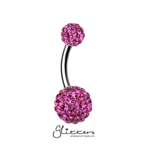Glitters Rings Crystal Cluster Ferido Double Disco Ball Navel Belly Button RingPurple Glitters Rings Crystal Cluster Ferido Double Disco Ball Navel Belly Button RingPurple
