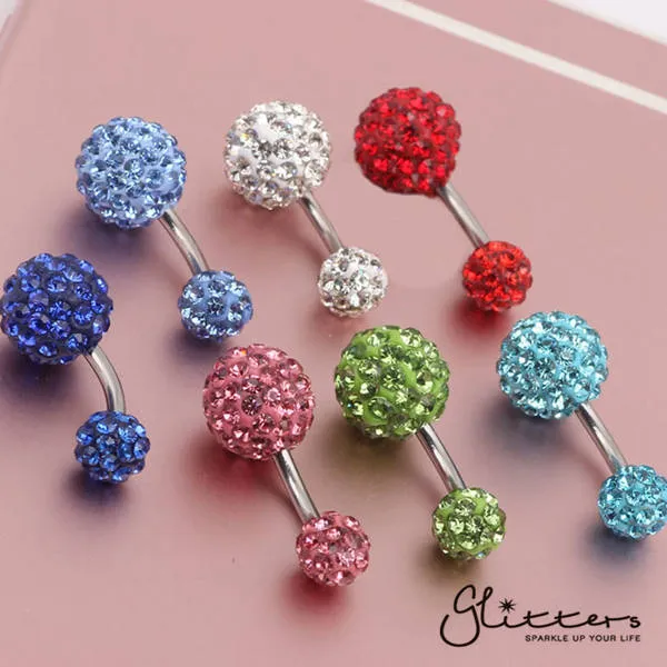 Glitters Rings Crystal Cluster Ferido Double Disco Ball Navel Belly Button RingPurple