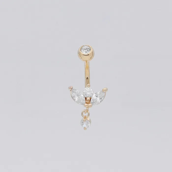 Glitters Rings MarquiseCut CZ Sprout Belly Button Ring Gold