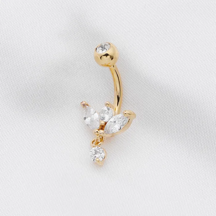 Glitters Rings MarquiseCut CZ Sprout Belly Button Ring Gold