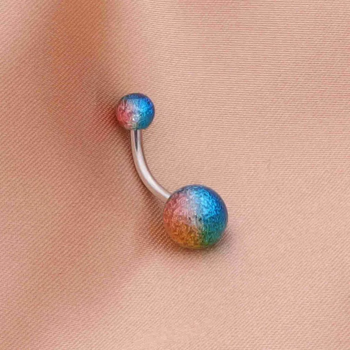 Glitters Rings Multi Colour Acrylic Balls Belly Button Navel Ring BlueGreen