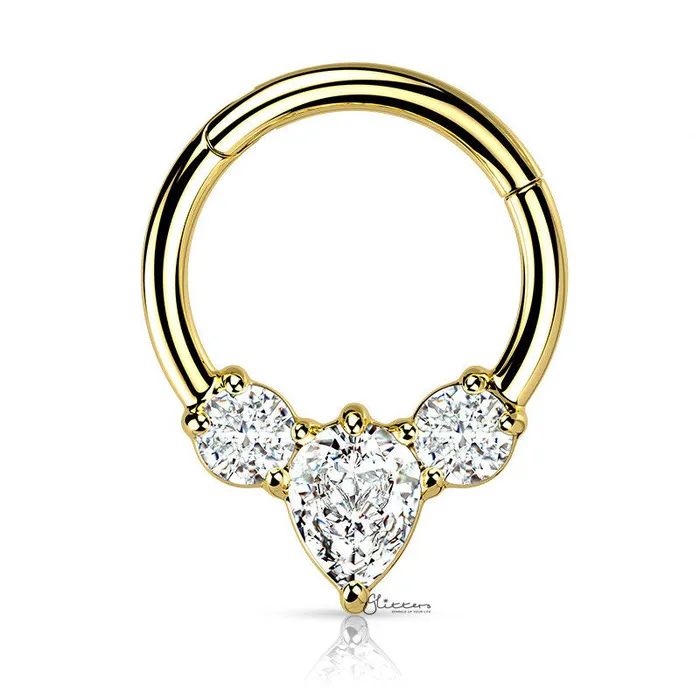 Glitters Rings Pear CZ Hinged Segment Septum Ring Gold