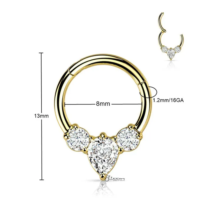 Glitters Rings Pear CZ Hinged Segment Septum Ring Gold