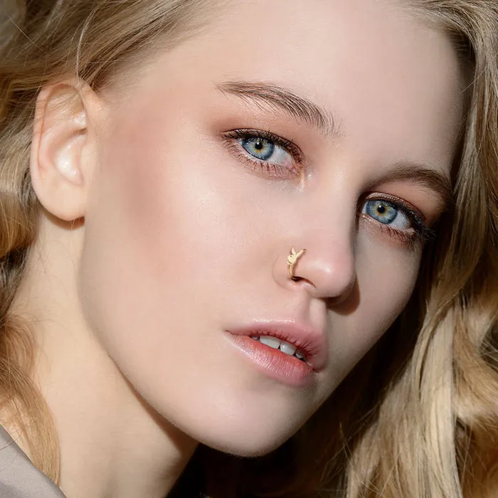 Glitters Rings Playboy Bunny Top Bendable Hoop Nose Ring Gold