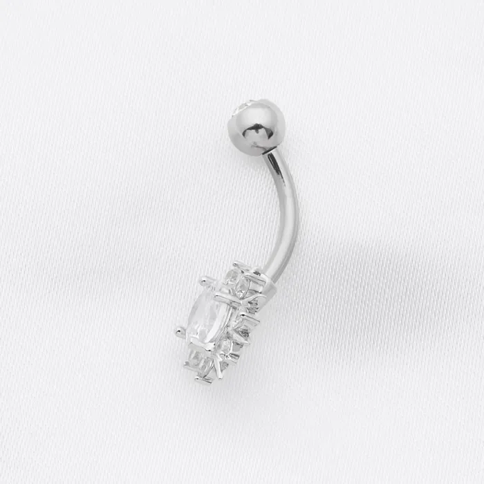 Glitters Rings Round CZ Sunburst Belly Button Ring Silver