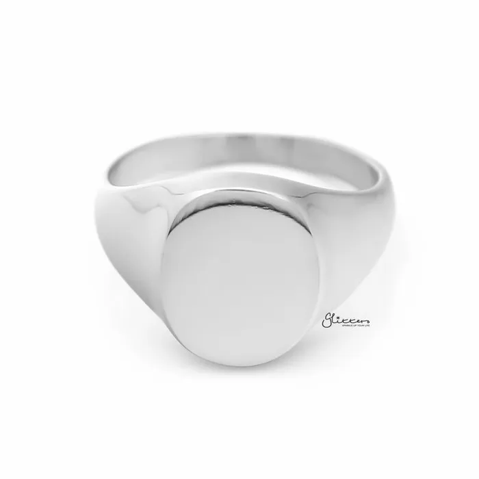 Glitters Rings Stainless Steel Oval Signet Blank Plain Ring Silver