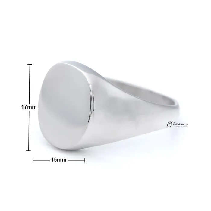 Glitters Rings Stainless Steel Oval Signet Blank Plain Ring Silver
