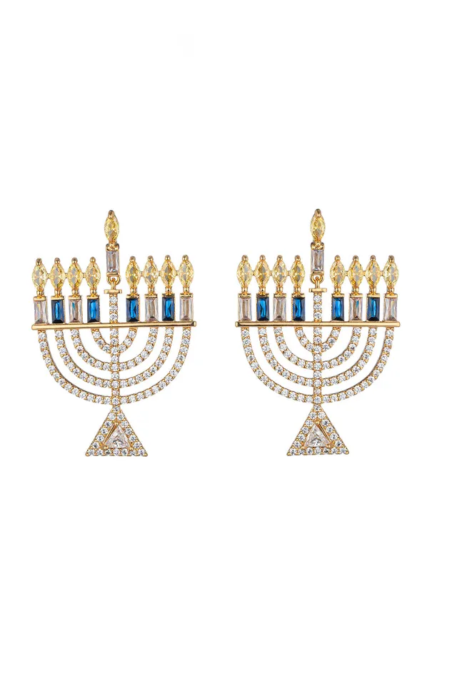Happy Menorah CZ Drop Earrings Eye Candy LA Earrings