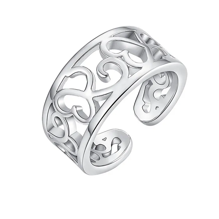Hollow Hearts Pattern Band Toe Ring Silver Glitters Rings