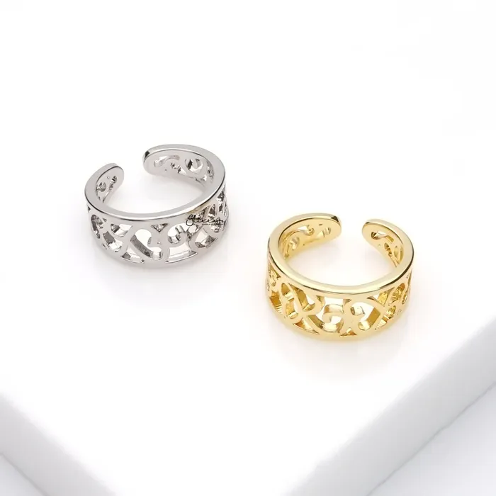 Hollow Hearts Pattern Band Toe Ring Silver Glitters Rings