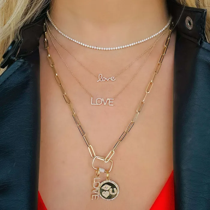 Izakov Diamonds Fine Jewelry Necklaces 14K Gold Diamond Pave Love Statement Necklace