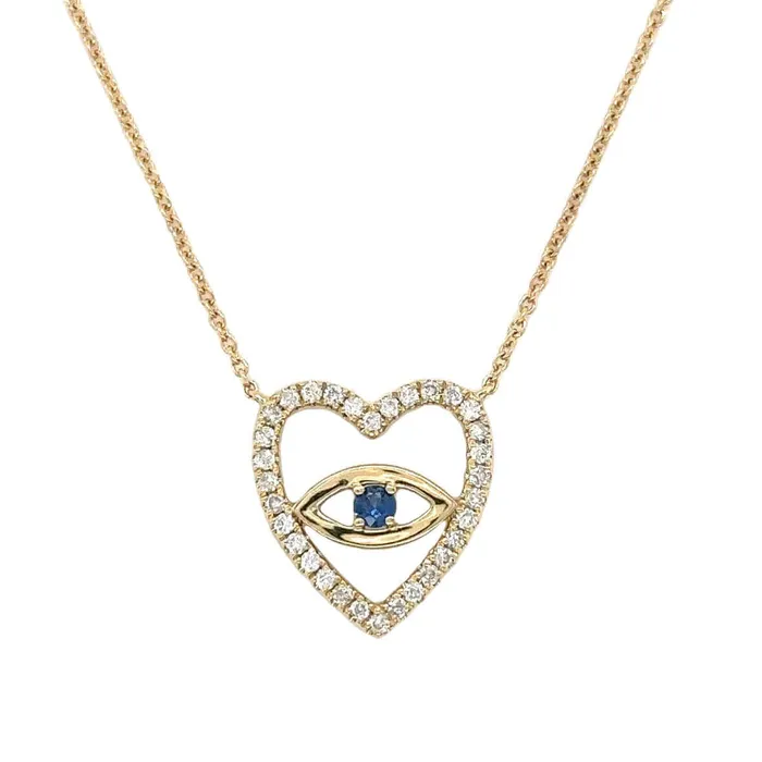 Izakov Diamonds Fine Jewelry Necklaces 14K Gold Sapphire Accented Evil Eye Heart Diamond Necklace
