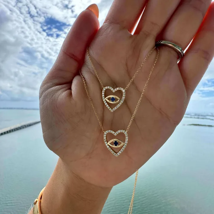 Izakov Diamonds Fine Jewelry Necklaces 14K Gold Sapphire Accented Evil Eye Heart Diamond Necklace