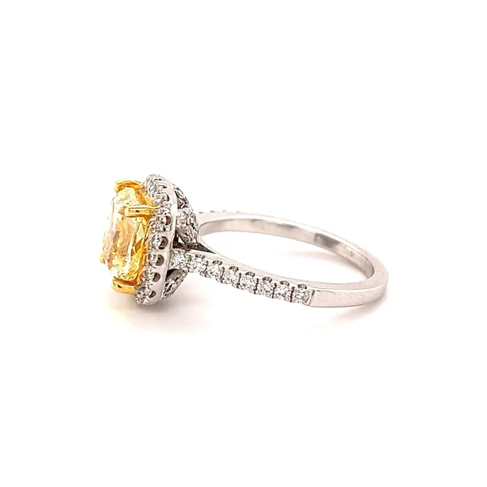 Izakov Diamonds Fine Jewelry Rings 18K Gold 306CTW Fancy Yellow Cushion Diamond Halo Engagement Ring