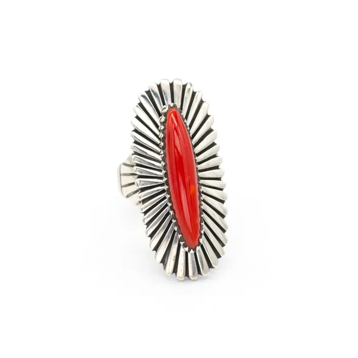 Julian Lovato Kewa Handmade Sterling Silver Momo Coral Ring Crown Jewels Coin Rings Julian Lovato Kewa Handmade Sterling Silver Momo Coral Ring Crown Jewels Coin Rings