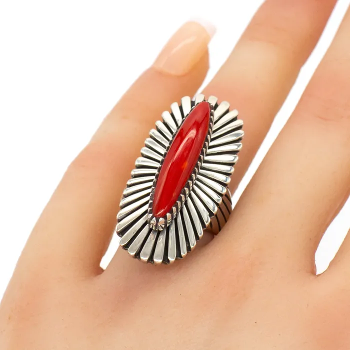 Julian Lovato Kewa Handmade Sterling Silver Momo Coral Ring Crown Jewels Coin Rings