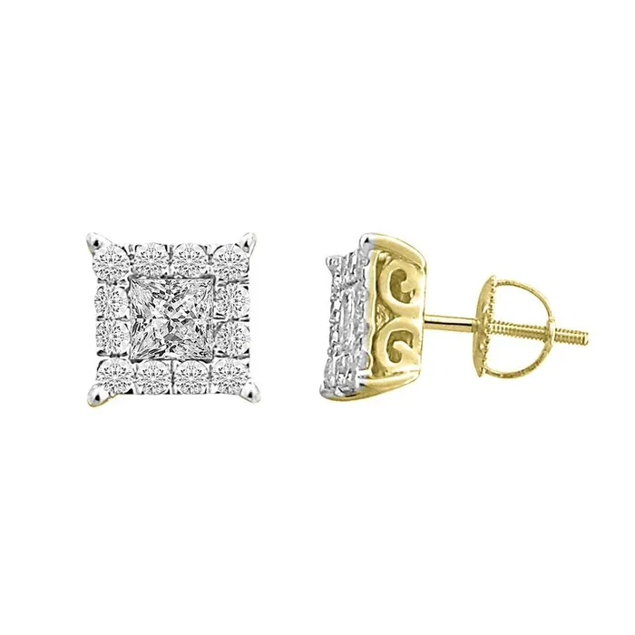 LADIES EARRINGS 100CT ROUNDPRINCESS DIAMOND 14K YELLOW GOLD CENTER STONE 060CT PRINCESS DIAMOND AV Earrings LADIES EARRINGS 100CT ROUNDPRINCESS DIAMOND 14K YELLOW GOLD CENTER STONE 060CT PRINCESS DIAMOND AV Earrings