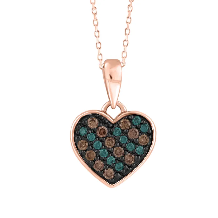 LADIES HEART PENDANT WITH CHAIN 025CT DARK BROWNBLUEROUND DIAMOND 14K ROSE GOLD AV Necklaces