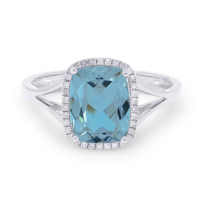Madison L 14K White Gold 283ctw Halo Style Blue Topaz and Diamonds Ring MADISON L Rings Madison L 14K White Gold 283ctw Halo Style Blue Topaz and Diamonds Ring MADISON L Rings