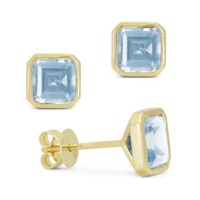 MADISON L Earrings Madison L 14K Yellow Gold 270ctw Solitaire Bezel Style Emerald Cut Blue Topaz Earrings MADISON L Earrings Madison L 14K Yellow Gold 270ctw Solitaire Bezel Style Emerald Cut Blue Topaz Earrings