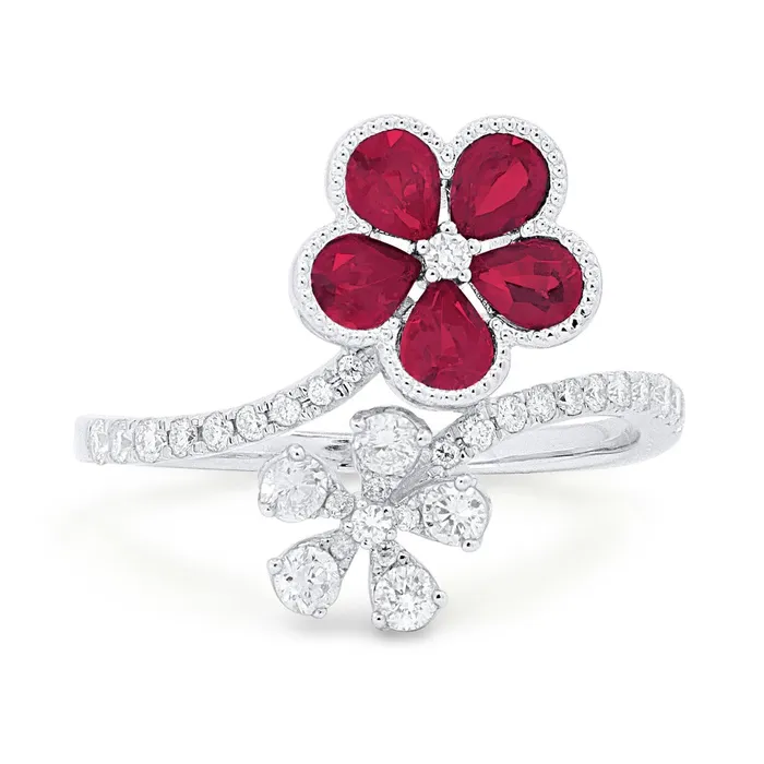 MADISON L Rings Madison L 14K White Gold 137ctw Bypass Style Rubies and Diamonds Ring