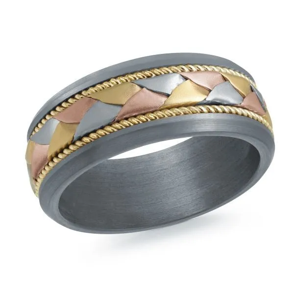 Malo 9mm Titanium and 14K Yellow White and Rose Gold Wedding Band MALO BANDS Rings Malo 9mm Titanium and 14K Yellow White and Rose Gold Wedding Band MALO BANDS Rings