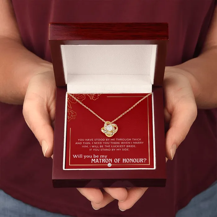 Matron of Honour Proposal Gift Unique Be My MOH Gift From Bride Through Thick and Thin Necklace Red and Gold Wedding Theme ShineOn Fulfillment Necklaces