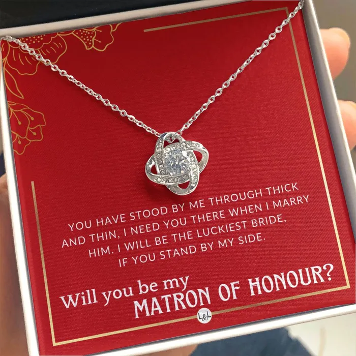 Matron of Honour Proposal Gift Unique Be My MOH Gift From Bride Through Thick and Thin Necklace Red and Gold Wedding Theme ShineOn Fulfillment Necklaces