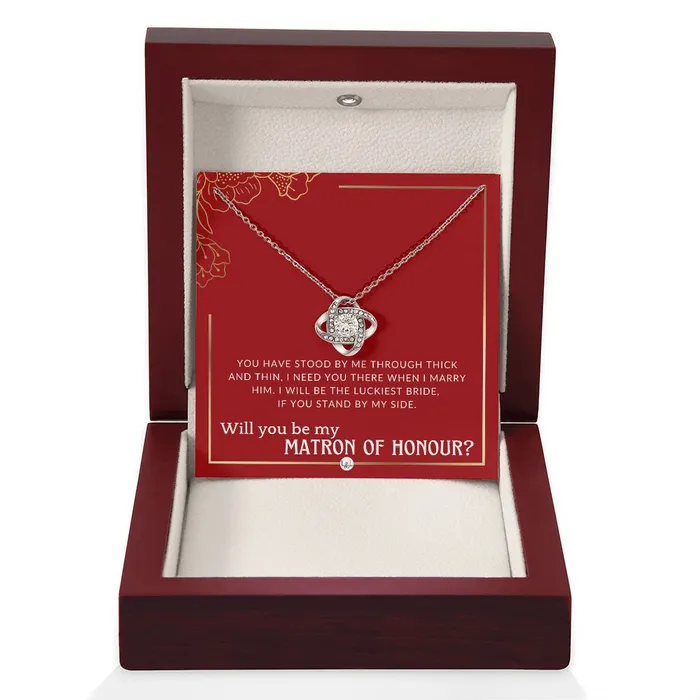 Matron of Honour Proposal Gift Unique Be My MOH Gift From Bride Through Thick and Thin Necklace Red and Gold Wedding Theme ShineOn Fulfillment Necklaces