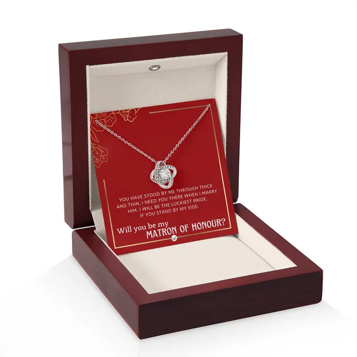 Matron of Honour Proposal Gift Unique Be My MOH Gift From Bride Through Thick and Thin Necklace Red and Gold Wedding Theme ShineOn Fulfillment Necklaces