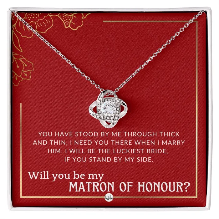 Matron of Honour Proposal Gift Unique Be My MOH Gift From Bride Through Thick and Thin Necklace Red and Gold Wedding Theme ShineOn Fulfillment Necklaces