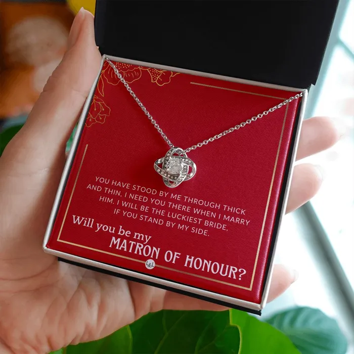 Matron of Honour Proposal Gift Unique Be My MOH Gift From Bride Through Thick and Thin Necklace Red and Gold Wedding Theme ShineOn Fulfillment Necklaces