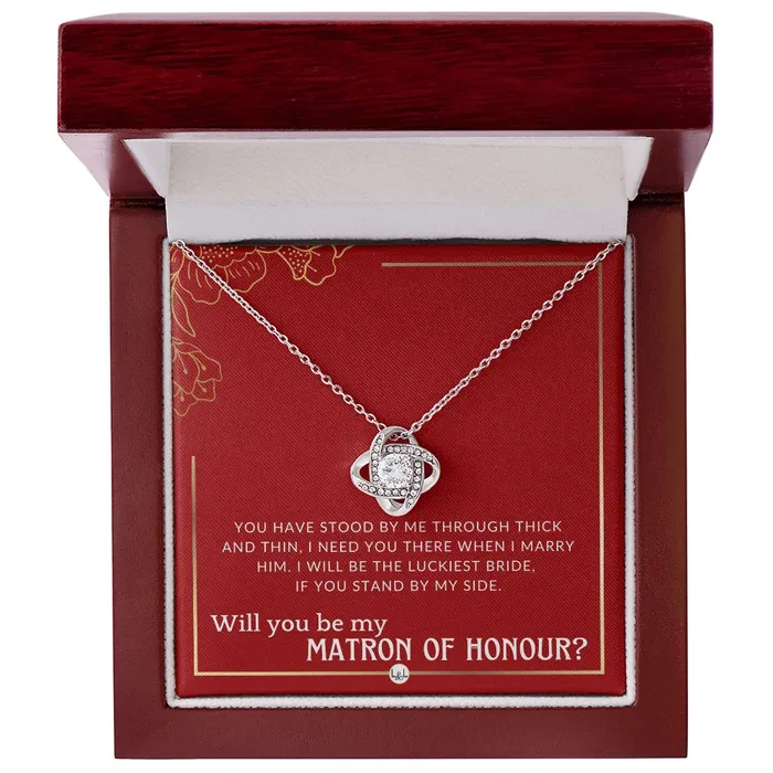 Matron of Honour Proposal Gift Unique Be My MOH Gift From Bride Through Thick and Thin Necklace Red and Gold Wedding Theme ShineOn Fulfillment Necklaces