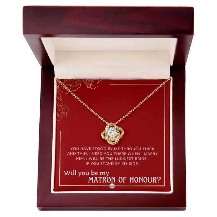 Matron of Honour Proposal Gift Unique Be My MOH Gift From Bride Through Thick and Thin Necklace Red and Gold Wedding Theme ShineOn Fulfillment Necklaces