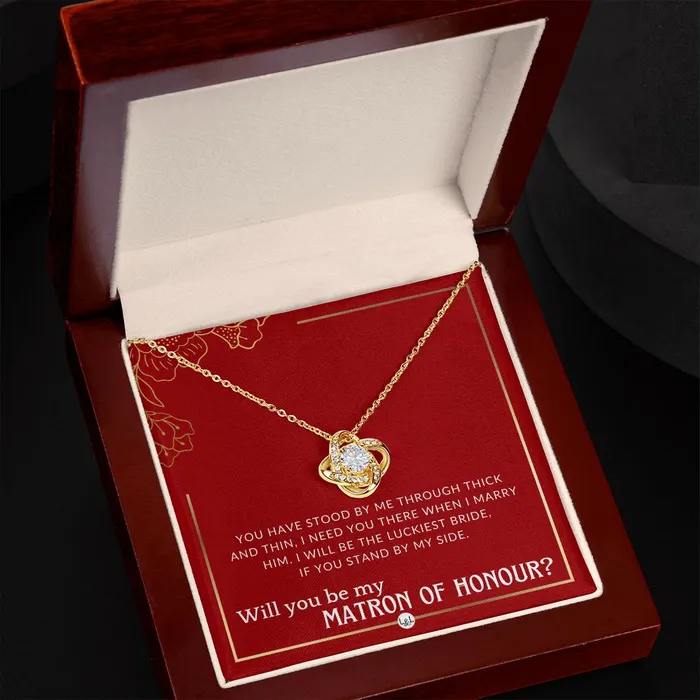 Matron of Honour Proposal Gift Unique Be My MOH Gift From Bride Through Thick and Thin Necklace Red and Gold Wedding Theme ShineOn Fulfillment Necklaces