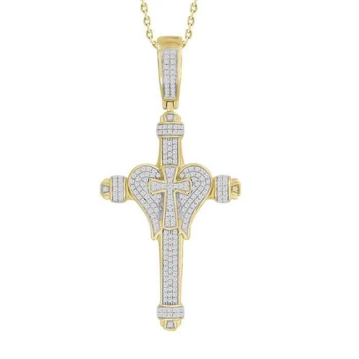 MENS PENDANT 050CT ROUND DIAMOND 10K YELLOW GOLD AV Necklaces