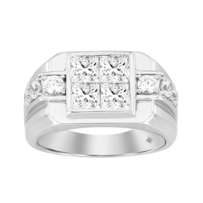 MENS RING 2 34CT ROUNDPRINCESS DIAMOND 14K WHITE GOLD Ethos Rings